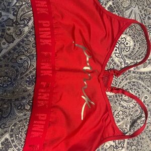 PINK Victoria's Secret Red Sports Bra with Silver Logo
